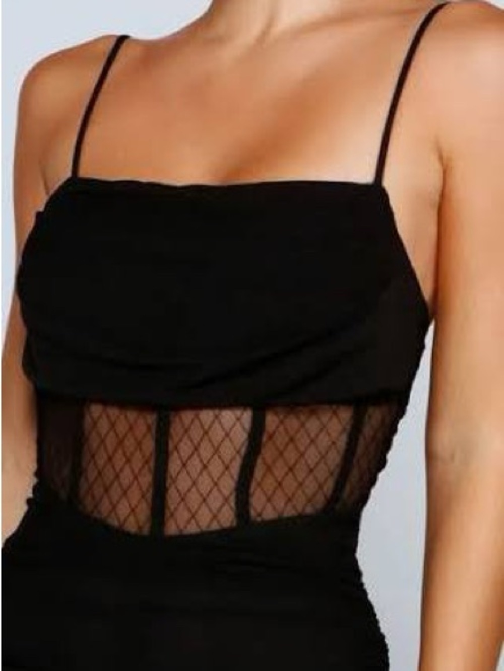 Windsor Black Mesh-Detail Bodycon Dress
